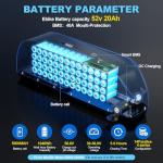 H HAILONG Ebike Battery 52v 20ah Lithium Li-ion Battery Pack for 250W-1800W Electric Bicycles Motor with 58.8V 4Ah 3-Pin XLR Charger 40Amp BMS USB Charge Port and Battery Lock(52v 20Ah)