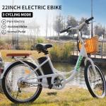 NAKTO 22" City Electric Bike 1000W Peak Eletric Bicycle for Adluts Up to 48 Miles with 36V Removable Lthium Battery, Sporting City Ebike for Commuting, White, UL 2849 Certified