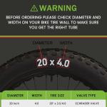 PAKCHEF 20x4.0 Fat Tire Tube - Heavy Duty 20x3.5/4.0 Bike Inner Tube Schrader Valve - 20 Inch Bike Inner Tube for E-Bike Electric Bicycle (2 Pack)