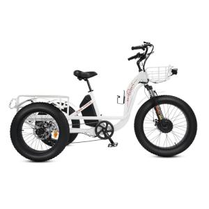 ECOTRIC Electric Tricycle for Adults,750W 48V 22.4AH Removable Battery,Fat Tire 7 Speeds Adult Electric Tricycle with Basket （White）