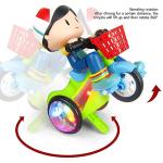 VGEBY Baby Electric Tricycle Toy, Interactive Toy with Music Light Rotating Stunt Cool Sound Rotating Light Universal Wheels Cartoon Stunt Vehicle Toy for Boys and Girls