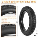RUHUO 2-Pack 20x4.0 Fat Bike Tire, 20 Inch Mountain Bike Tires & Tubes Set, Folding Replacement Bicycle Tires with Tire Levers for Off-Road Bike, Ebike (Black)