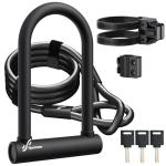 Sportneer Bike U Lock - 18mm Shackle Heavy Duty Bike Lock with 6ft Security Cable - Bicycle U-Locks with Sturdy Mounting Bracket for Road, Mountain, Electric and Folding Bike, Size 9.85''x6.3''