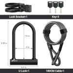 Sportneer Bike U Lock - 18mm Shackle Heavy Duty Bike Lock with 6ft Security Cable - Bicycle U-Locks with Sturdy Mounting Bracket for Road, Mountain, Electric and Folding Bike, Size 9.85''x6.3''