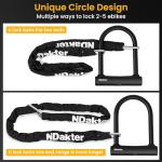 NDakter Motorcycle Locks Anti Theft, Heavy Duty Bike U Lock with 4FT Chain and Bracket,15mm Shackle Electric Bicycle Lock for Scooter, 3 Keys Motorcycle Wheel Lock for Ebike, Moped, Tricycle (160mm)