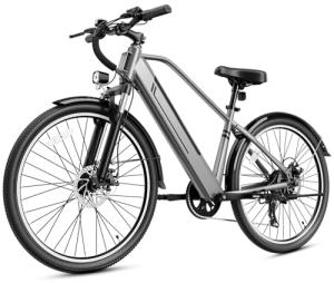 Electric Bike for Adults, 26" Up to 1000W Peak Motor Ebike 45+ Mile Range Brushless City Ebike, 25Mph 7-Speed Commuter E-Bike with Removable 360Wh Battery for Commuting, Outdoor Leisure (Light Grey)