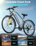 Electric Bike for Adults, 26" Up to 1000W Peak Motor Ebike 45+ Mile Range Brushless City Ebike, 25Mph 7-Speed Commuter E-Bike with Removable 360Wh Battery for Commuting, Outdoor Leisure (Light Grey)