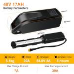 36V 48V Ebike Battery 11Ah 17Ah Electric Bike Battery with 2A Fast Charger 30A BMS for 0-1400W Motor, USB Output, Safe Lock, Led Indicator Light, with Base and Charger (48V 17AH)