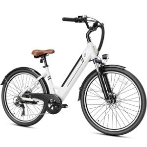 Jasion YC1 ST 26" Electric Bike, 360WH Removable Battery, Up to 40miles, 750W Peak Motor, Step-Through Ebike for Adults, Max 23MPH Urban Commuter E-Bike, 7 Speeds & Front Suspension