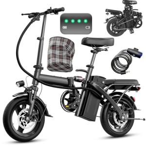 Electric Bike for Adults Teens, Folding Ebike,Commuter City Foldable E bike with 560W Motor and 48V 10Ah Battery, 24MPH Speed Pedals Assist, Dual Disc Brakes,14" Compact Electric bicycle with Basket1