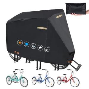 Tricycle Cover for Adult Bike,420D Heavy Duty Electric Trike Covers Waterproof Outdoor with 3 Wheel Lock Holes,Waterproof Strip,3 Windproof Buckles,Accessories Fit for Various 3 Wheel Bike Types