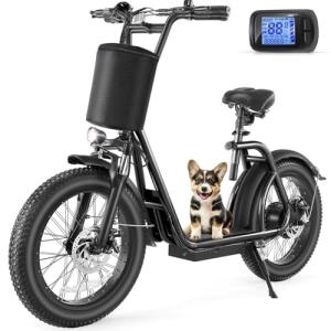 Caroma 819W Foldable Electric Scooter Adults, 20" Fat Tire Electric Bike with 500Wh Battery, Up to 30Miles & 20MPH, Adult Electric Bicycles for Commuting with Basket&Adjustable Seat（Black）
