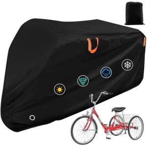 AIBILEY Adult Tricycle Cover Outdoor Storage Waterproof ,Heavy Duty Anti-UV 420D Tearproof Bike Covers Fit for Electric Trike,3 Wheels Bicycle,All Weather Use,Windproof Buckle,Lock Hole