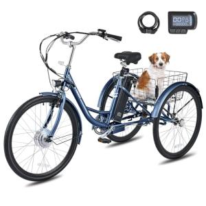 Viribus Electric Tricycle for Adults, 24 inch Electric Trike 250W(Peak 500W) with 468Wh Removable Battery, Lock, Motorized Adult Tricycle, 3 Wheel Electric Bike for Seniors, E Trikes 330 lb. Blue