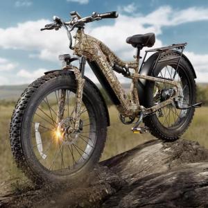 PUCKIPUPPY Electric Bike for Adults 1350W Peak, 48V 20AH Battery Ebike, 26" Fat Tire Full Suspension Electric Mountain Bike, 80 Miles Range, 28 MPH, 8 Speed, Torque Sensor, Labrador Pro