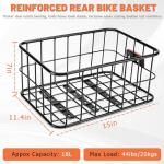 CDYWD Bike Basket Rear for Men Women, Large Bicycle Rack Basket for Adult Bikes with Removable Liner Bag & Waterproof Cover, Heavy Metal Back Cargo Basket for Ebike, Mountain Bike, City Bike, Cruiser