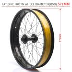 26" Fat Bike Front Wheel for Electric Bicycles 26in X4.0 Tire E-Bike Front Wheel Aluminum Alloy 36 Spokes Quick Release 9x135mm 6 Bolts Disc Brake Bike Wheel Weight 1665g for Snow Beach Tire Bicycles