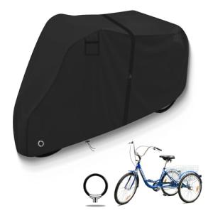 Adult Tricycle Cover/Electric Trike Cover, 600D Heavy Duty Oxford Cloth Tricycle Cover, UV Protection & Windproof, Waterproof Recumbent Trike Cover Replacement,includes 1 x adjustable Straps (Black)