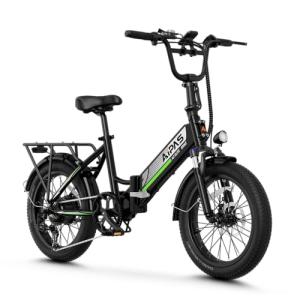 Aipas A2 Folding Electric Bike, 20'' Fat Tire Electric Bike with 750W Peak Motor, 48V 12.8Ah Removable Battery, 28MPH Max Speed, 62 Mile Range, Step-Through Frame and 7-Speed