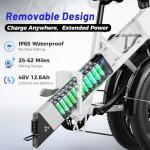 Aipas A2 Folding Electric Bike, 20'' Fat Tire Electric Bike with 750W Peak Motor, 48V 12.8Ah Removable Battery, 28MPH Max Speed, 62 Mile Range, Step-Through Frame and 7-Speed