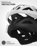 OutdoorMaster Helmets for Adults - Mountain & Road Bike Helmet with Rechargeable Safety Light, Detachable Goggles and Sun Visor - Easy to Adjust, Breathable, Lightweight - Matte White, Medium