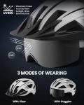 OutdoorMaster Helmets for Adults - Mountain & Road Bike Helmet with Rechargeable Safety Light, Detachable Goggles and Sun Visor - Easy to Adjust, Breathable, Lightweight - Matte White, Medium