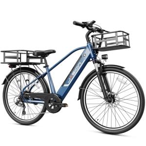 Jasion Roamer EBike for Commuting,LCD Display,1200W Peak Motor,528WH Removable Battery Ebike, Up to 28 MPH,7-Speed Bicycle and Front Suspension with Front & Rear Basket