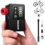 KEPEAK Tiny Bike Pump with Gauge, Max 120 PSI Bicycle Pump, Auto Stop, Portable Electric Bike Air Pump Tire Inflator with Presta and Schrader Valve for Road, Mountain, City, E-Bike and Ball