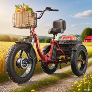 QRONGE Electric Trike for Adults 960W Peak, 36V 15AH Battery Ebike 50 Miles Range with Large Rear Basket, Electric Trike 20" Fat Tire, Max 25MPH 3 Wheel Folding Electric Tricycle for Adults(Lava)