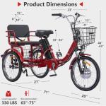 KAKIGO Two Seater Electric Tricycle for Adults, Peak 500W 3 Wheel Electric Bike with Passenger Seat, 48V 13Ah Battery, Folding Motorized Trike with Rear Basket for Women and Seniors