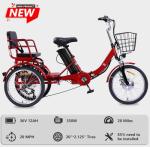 KAKIGO Two Seater Electric Tricycle for Adults, Peak 500W 3 Wheel Electric Bike with Passenger Seat, 48V 13Ah Battery, Folding Motorized Trike with Rear Basket for Women and Seniors