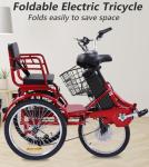 KAKIGO Two Seater Electric Tricycle for Adults, Peak 500W 3 Wheel Electric Bike with Passenger Seat, 48V 13Ah Battery, Folding Motorized Trike with Rear Basket for Women and Seniors