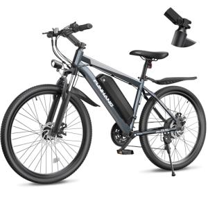 Funhang Electric Bike for Adults, 26'' 1000W Peak Ebike, Up to 50 Miles 21.7MPH Electric Mountain Bike with 48V 374.4WH Removable Battery, Adjustable Stem, Fenders, Lockable Suspension Fork, 21-Speed