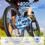 Funhang Electric Bike for Adults, 26'' 1000W Peak Ebike, Up to 50 Miles 21.7MPH Electric Mountain Bike with 48V 374.4WH Removable Battery, Adjustable Stem, Fenders, Lockable Suspension Fork, 21-Speed