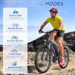 Funhang Electric Bike for Adults, 26'' 1000W Peak Ebike, Up to 50 Miles 21.7MPH Electric Mountain Bike with 48V 374.4WH Removable Battery, Adjustable Stem, Fenders, Lockable Suspension Fork, 21-Speed