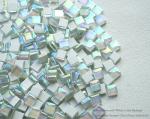 CHICSHIS 335pcs Crystal White Iridescent Mosaic Tiles, 0.4' Mini Square Glass Tiles for Mosaic Craft, 300G Smooth Edge Glass Pieces for Mosaic Making Supplies