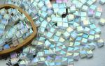 CHICSHIS 335pcs Crystal White Iridescent Mosaic Tiles, 0.4' Mini Square Glass Tiles for Mosaic Craft, 300G Smooth Edge Glass Pieces for Mosaic Making Supplies