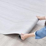 15.7'' Wide Vinyl Flooring Roll 12.86 Sq.ft -FOGZUVR Peel and Stick Floor Tiles Wood Self-Adhesive Sticky Tile Durable,Waterproof & Easy Install for Bathroom, Kitchen,Living Room (Gray,15.7''x118'')