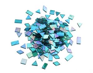Lanyani Iridescent Mosaic Glass Tiles 200 Pieces Bulk Stained Glass Tile for Mosaic Crafts, 4 Shapes Assortment,Transparent Blue