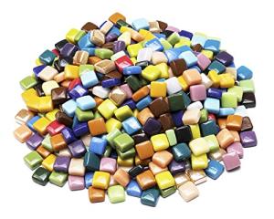 Lanyani 2 Pounds Vibrant Glass Mosaic Tiles for Arts and Crafts, Colorful Bulk Loose Mosaic Glass Pieces Square Stone Tiles, 1/2 inch, 500 Pcs
