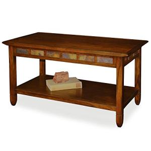 Leick Home 10058 Rustic Slate Tile Coffee Table with Shelf, Rustic Oak