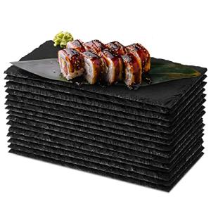 Hoolerry 15 Pcs 8 x 4 Inch Slate Charcuterie Boards Bulk, Mini Slate Cheese Board Black Sushi Platters Individual Stone Serving Tray Plates for Food, Appetizers, Cheese, Meat, Party