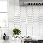 Vamos Tile Glossy White Backsplash Tile Peel and Stick, 12.8 x 12.8 Inch 10 Sheets Long Hexagon PVC Self Adhesive Mosaic Wall Tiles Stick on Backsplash for Kitchen and Bathroom