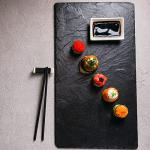 MOUYAT 8 Pack 10 x 5 Inch Black Slate Plates, Rectangular Slate Cheese Board with Natural Edge, Natural Stone Plates Cutting Board Charcuterie Boards for Cheese, Sushi, Meat, Appetizers