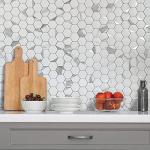 DICOFUN 10-Sheet Hexagon Tile Peel and Stick Backsplash, White Marble Look PVC Mixed Silver Metal Mosaic Tiles for Kitchen and Bathroom