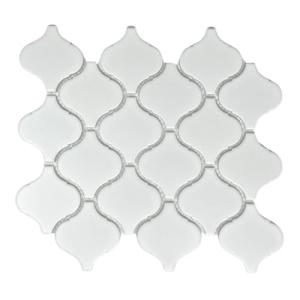 Tenedos Snowy Glossy Arabesque Porcelain Tile – 11.38" x 12.25" Sheet for Wall, Backsplash, Bathroom, Shower Accent, White Patterned Look (1 Sheet)