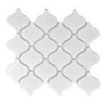 Tenedos Snowy Glossy Arabesque Porcelain Tile – 11.38" x 12.25" Sheet for Wall, Backsplash, Bathroom, Shower Accent, White Patterned Look (1 Sheet)