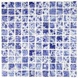 Quancru 121 Pcs Ceramic Mosaic Tiles Celadon Square 1 inch Small Tiles Blue and White Porcelain Tiles DIY Home Decor Wall Craft Indoor Outdoor Floor