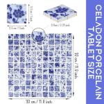 Quancru 121 Pcs Ceramic Mosaic Tiles Celadon Square 1 inch Small Tiles Blue and White Porcelain Tiles DIY Home Decor Wall Craft Indoor Outdoor Floor