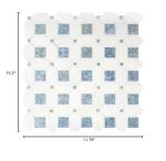MSI Azula Hatchwork 12 in. x 12 in. Geometric Squares Polished Marble Mesh-Mounted Mosaic Wall Tile for Bathroom, Floor Tile and Kitchen Backsplash, White, Blue